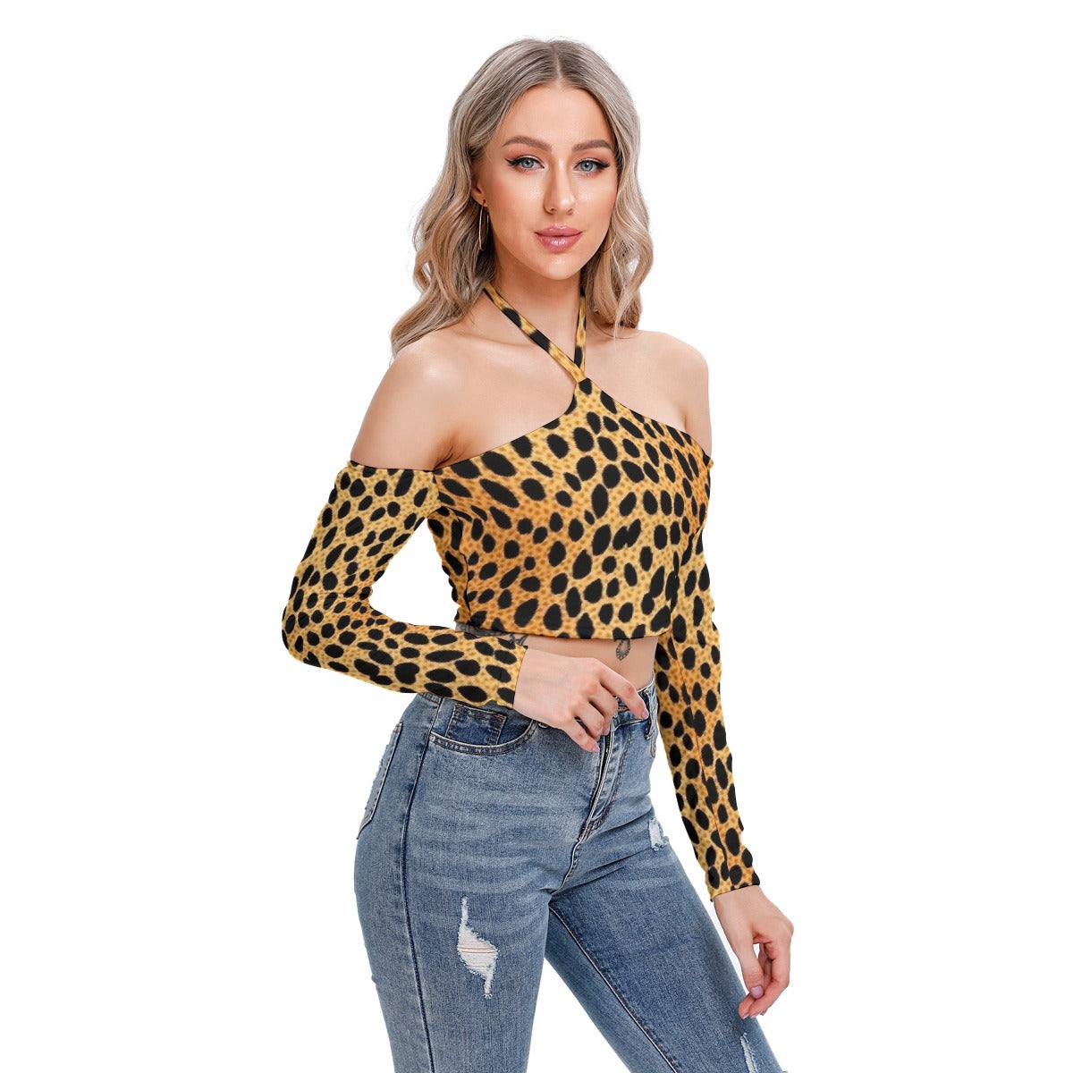 All-Over Print Women's Halter Lace-up Top
