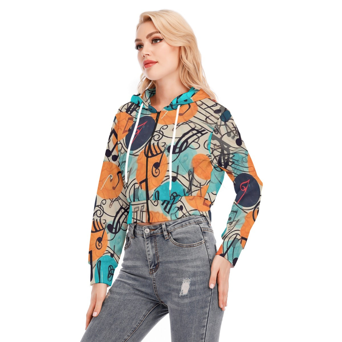 All-Over Print Women's Crop Top Hoodie With Zipper Closure