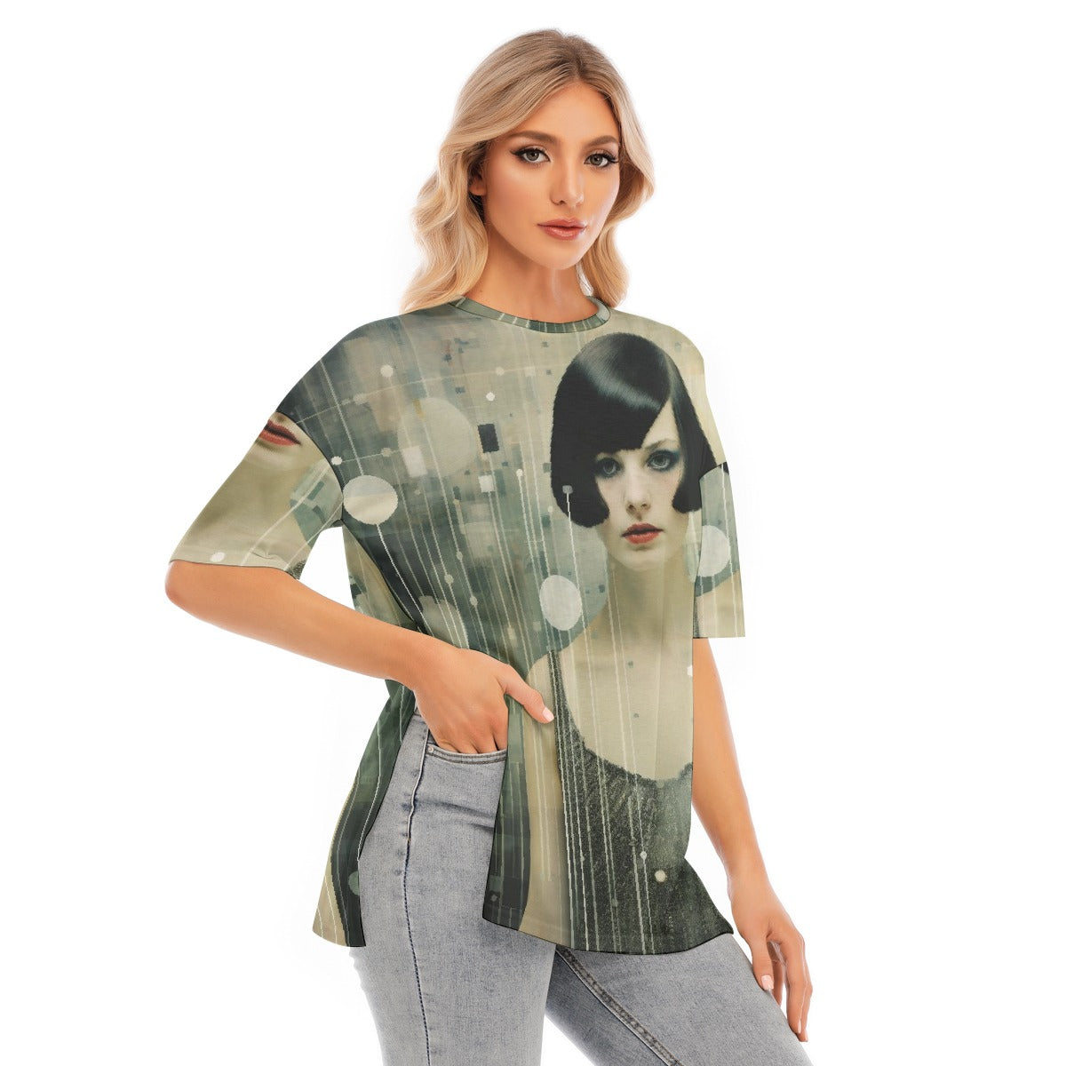 All-Over Print Women's Short Sleeves T-shirt With Hem Split
