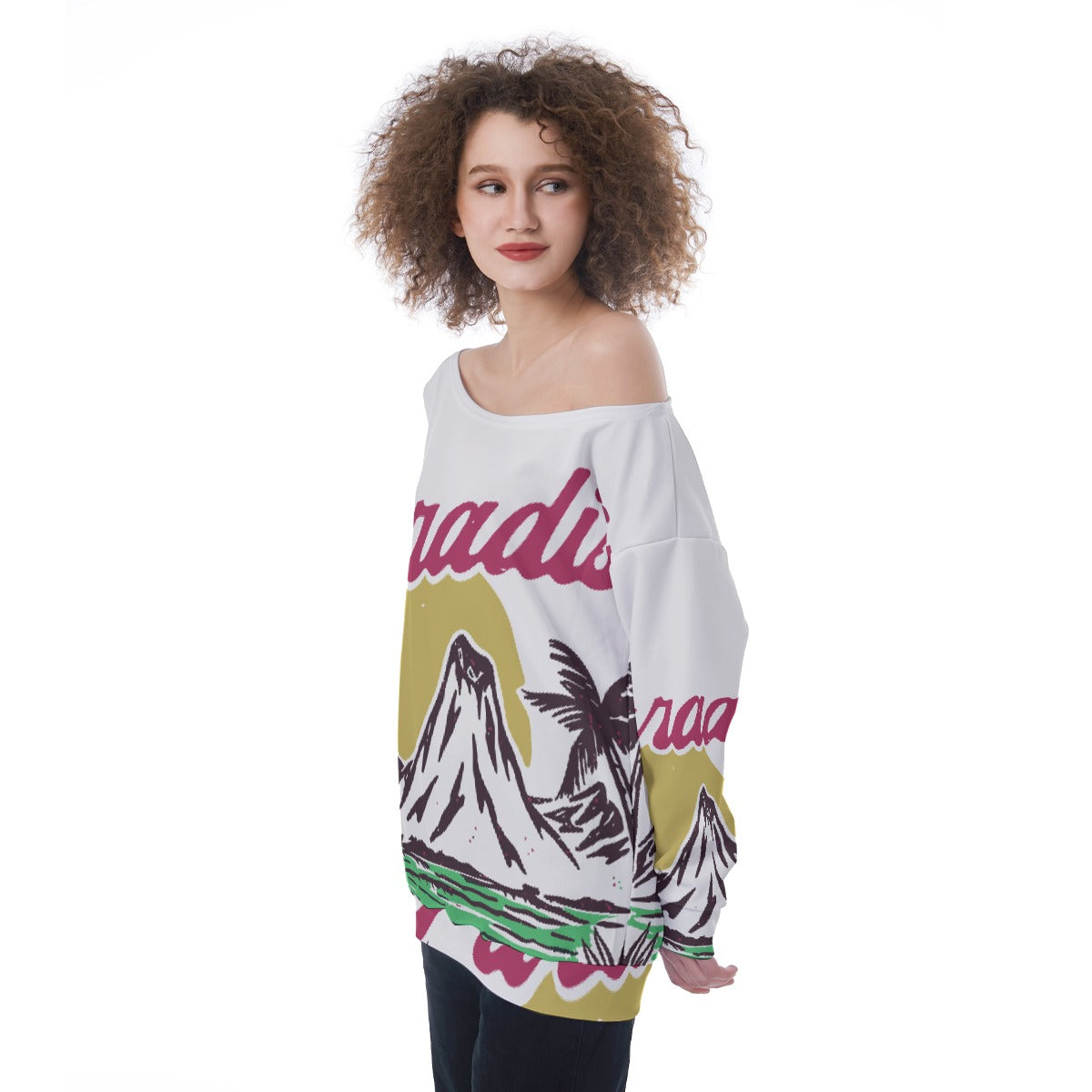 All-Over Print Oversized Women's Off-Shoulder Sweatshirt
