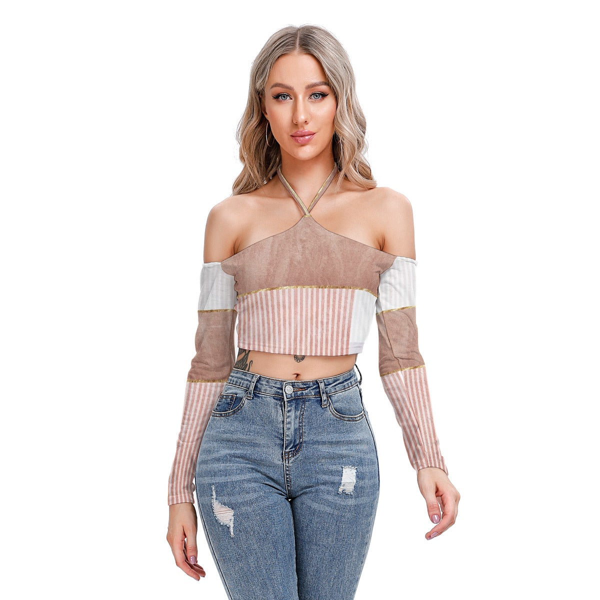 All-Over Print Women's Halter Lace-up Top
