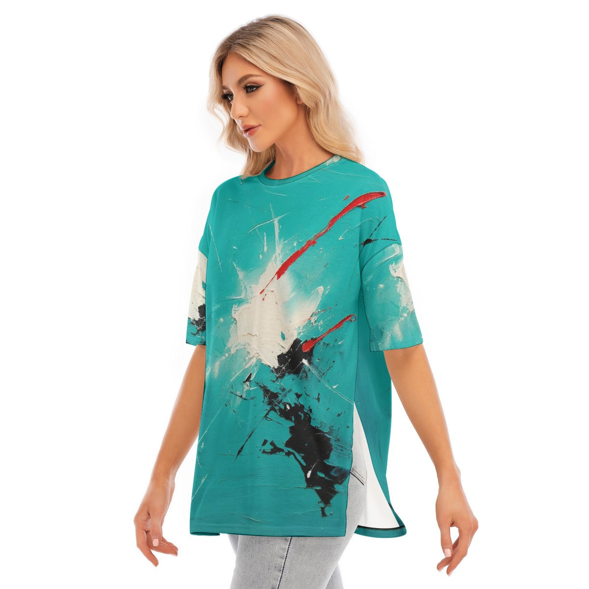 All-Over Print Women's Short Sleeves T-shirt With Hem Split