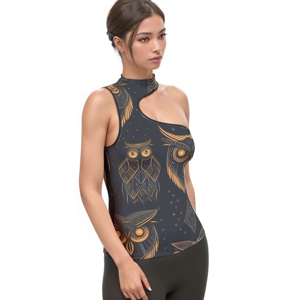 All-Over Print Women's Halter Sleeveless Asymmetrical Tank Top