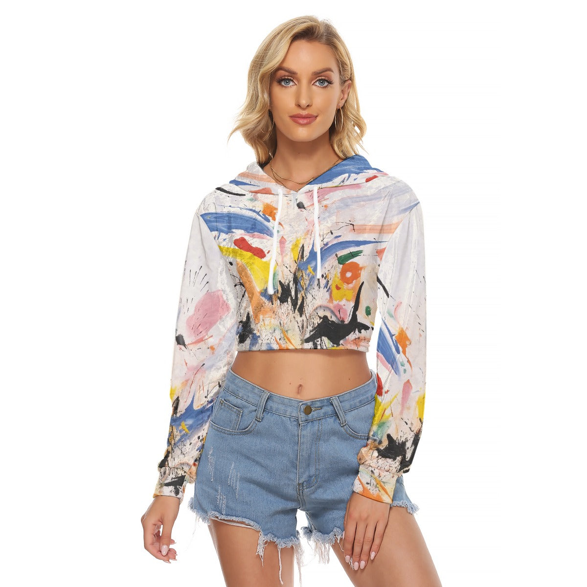 All-Over Print Women's Crop Top Hoodie|Velvet