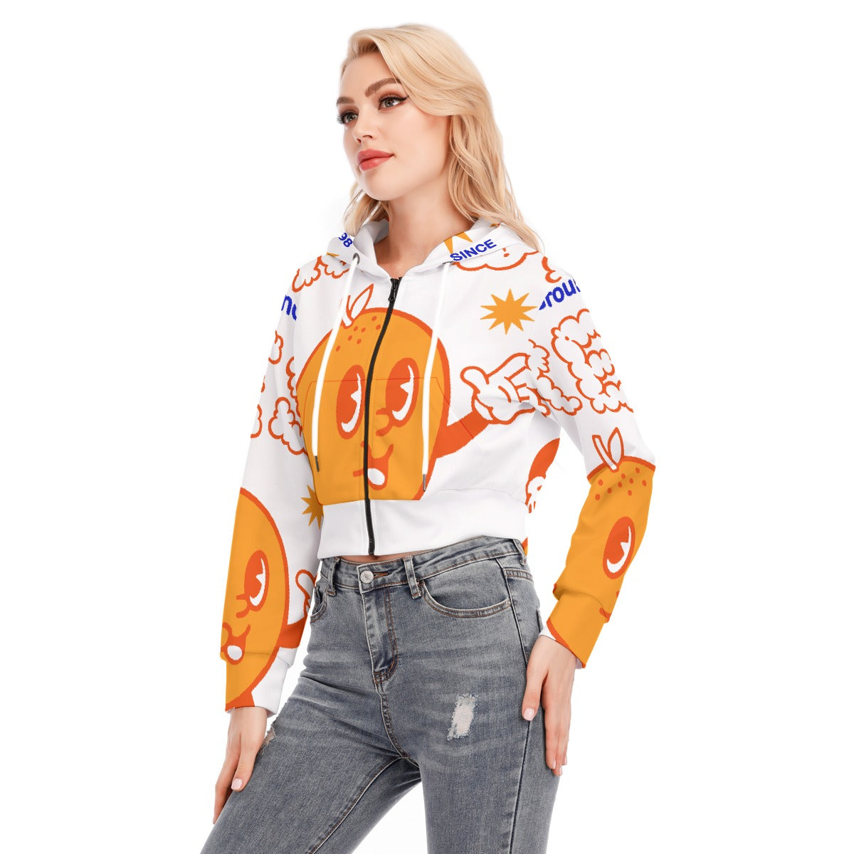 All-Over Print Women's Crop Top Hoodie With Zipper Closure