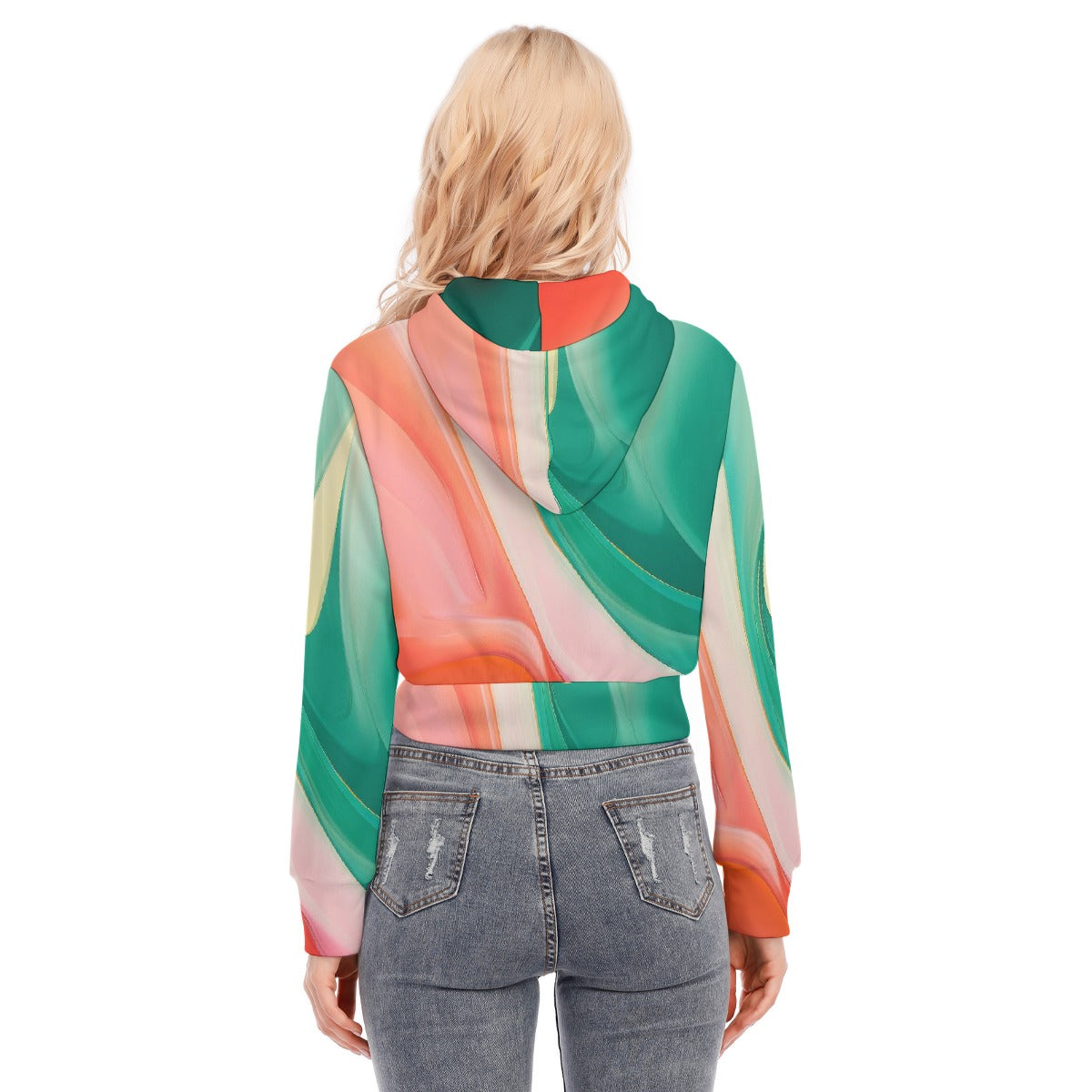 All-Over Print Women's Crop Top Hoodie With Zipper Closure