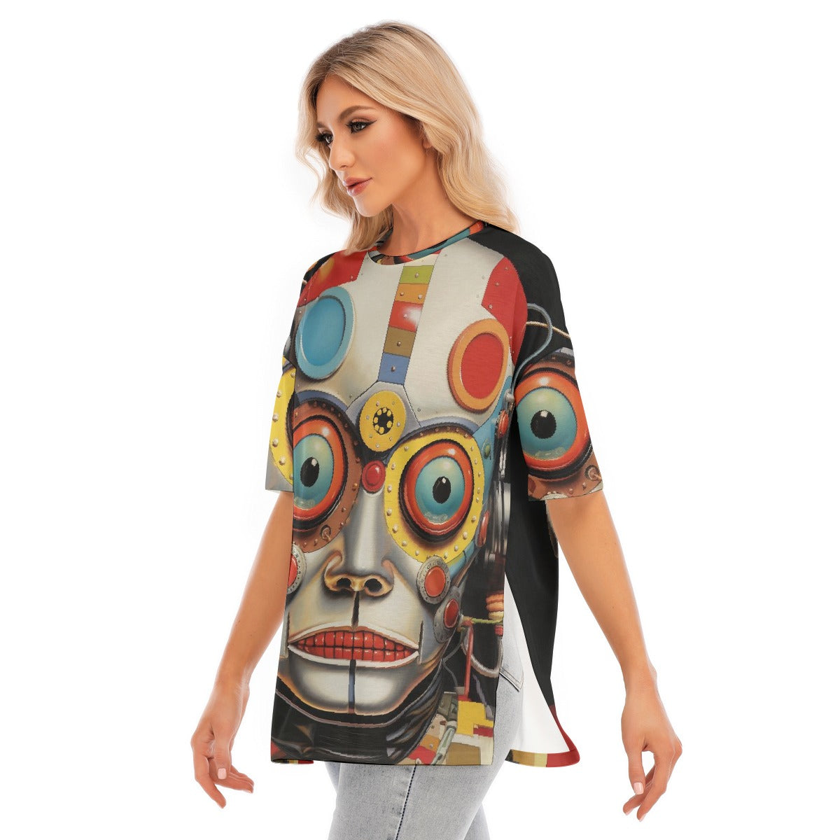 All-Over Print Women's Short Sleeves T-shirt With Hem Split