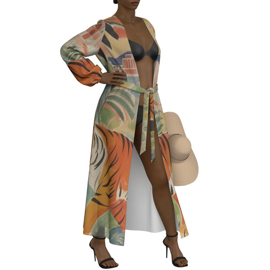 All-Over Print Women's Lace-up Chiffon Robe