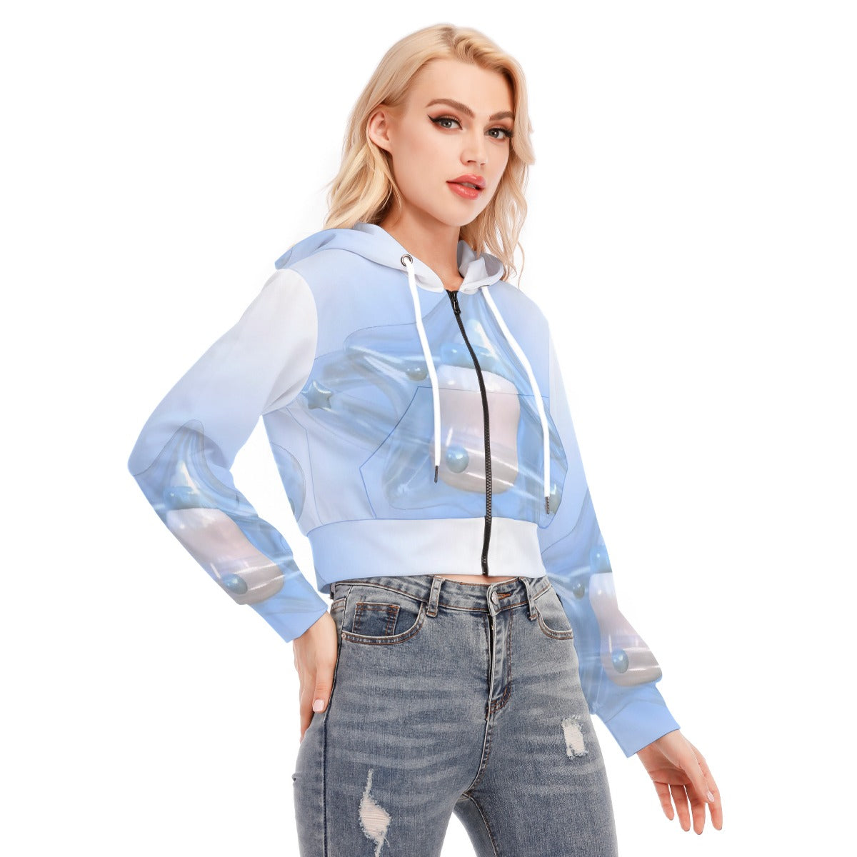 All-Over Print Women's Crop Top Hoodie With Zipper Closure