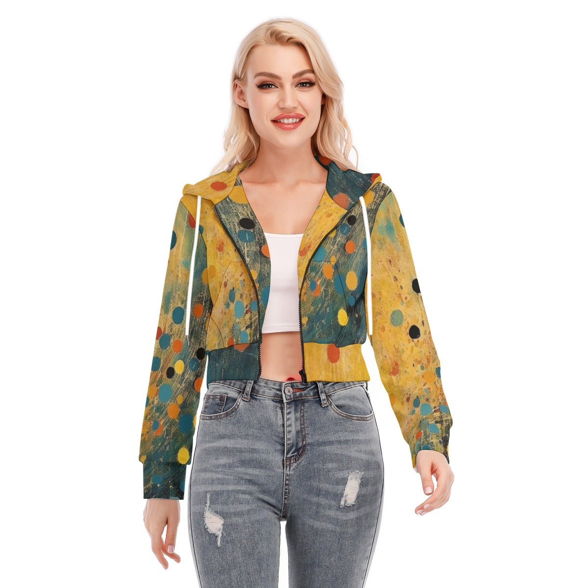 All-Over Print Women's Crop Top Hoodie With Zipper Closure