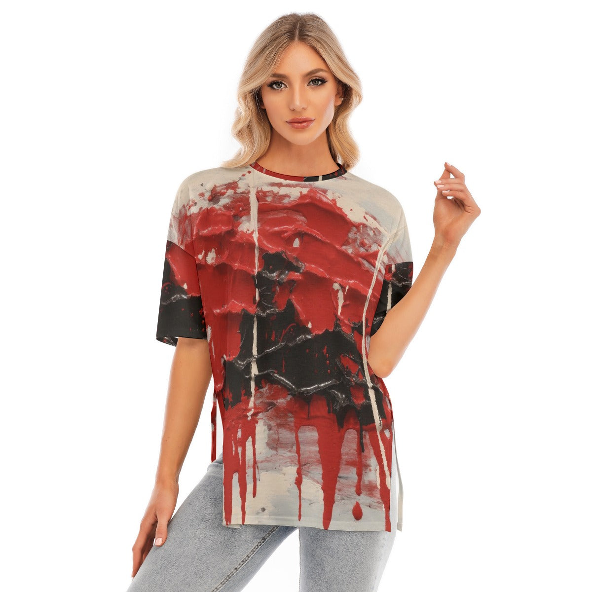 All-Over Print Women's Short Sleeves T-shirt With Hem Split