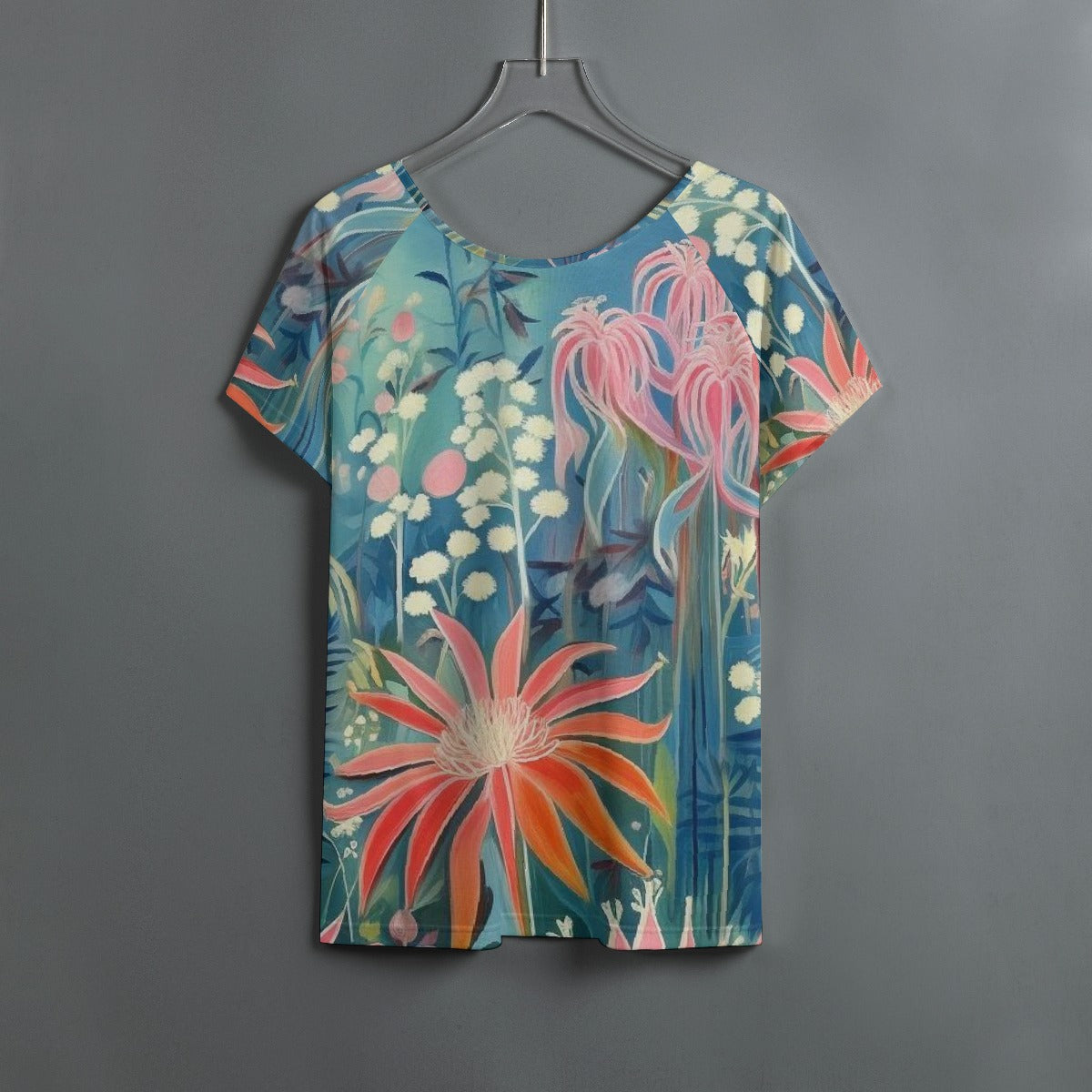 All-Over Print Women's Round Neck T-shirt With Raglan Sleeve