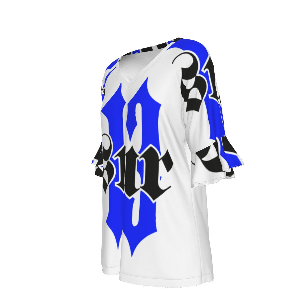 All-Over Print V-neck Women's T-shirt With Bell Sleeve