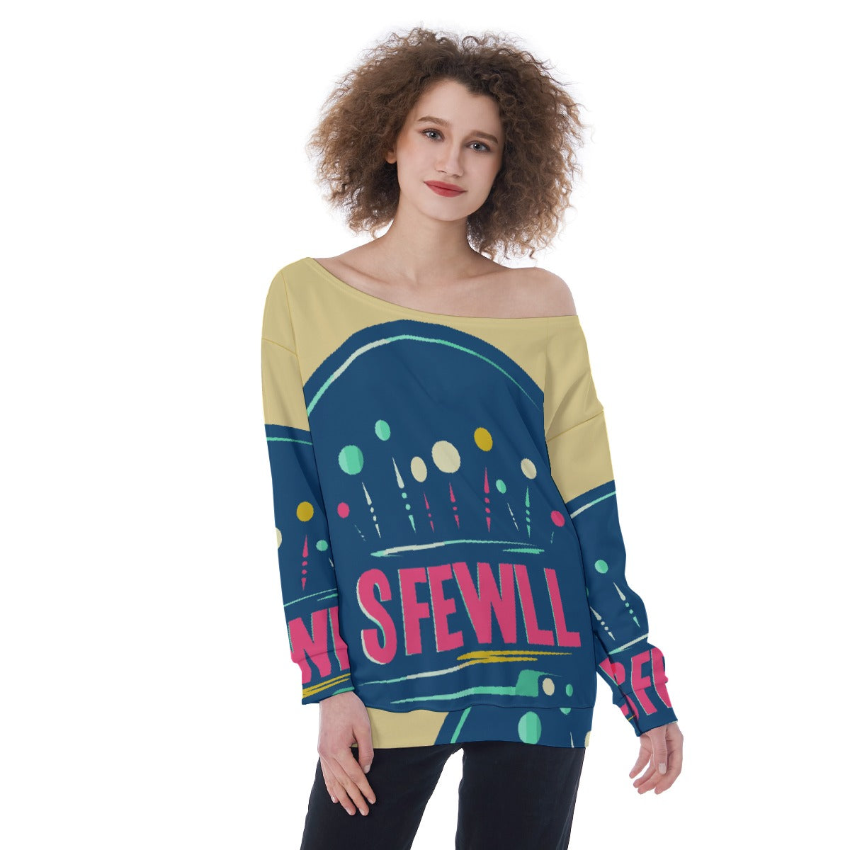 All-Over Print Oversized Women's Off-Shoulder Sweatshirt