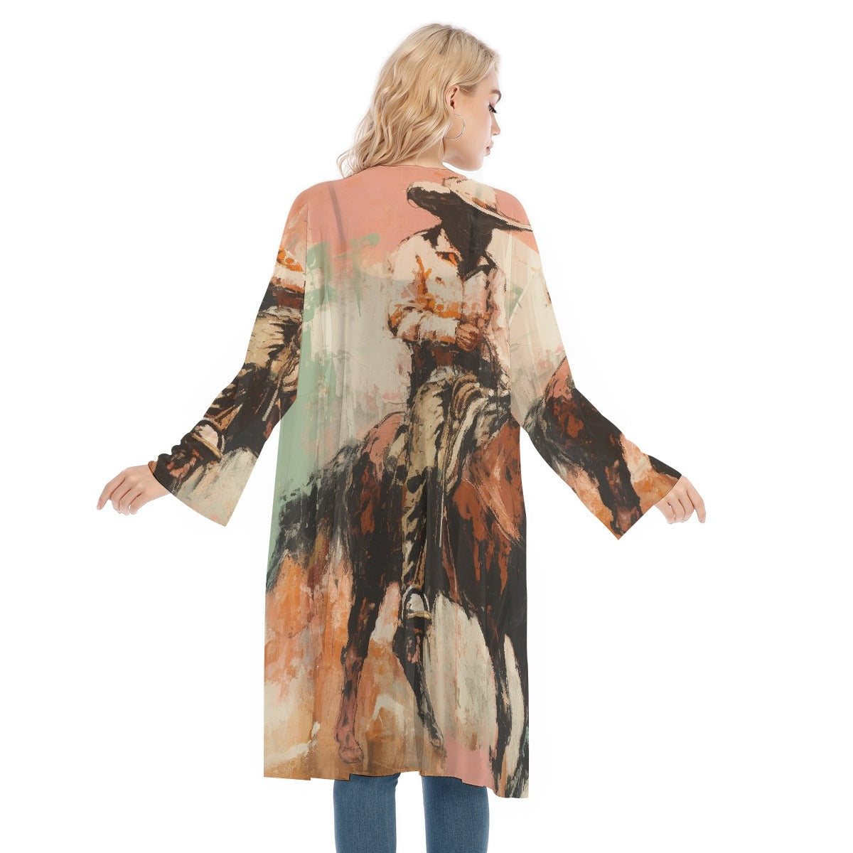All- Over Print Women's Long Sleeve Mesh Cardigan
