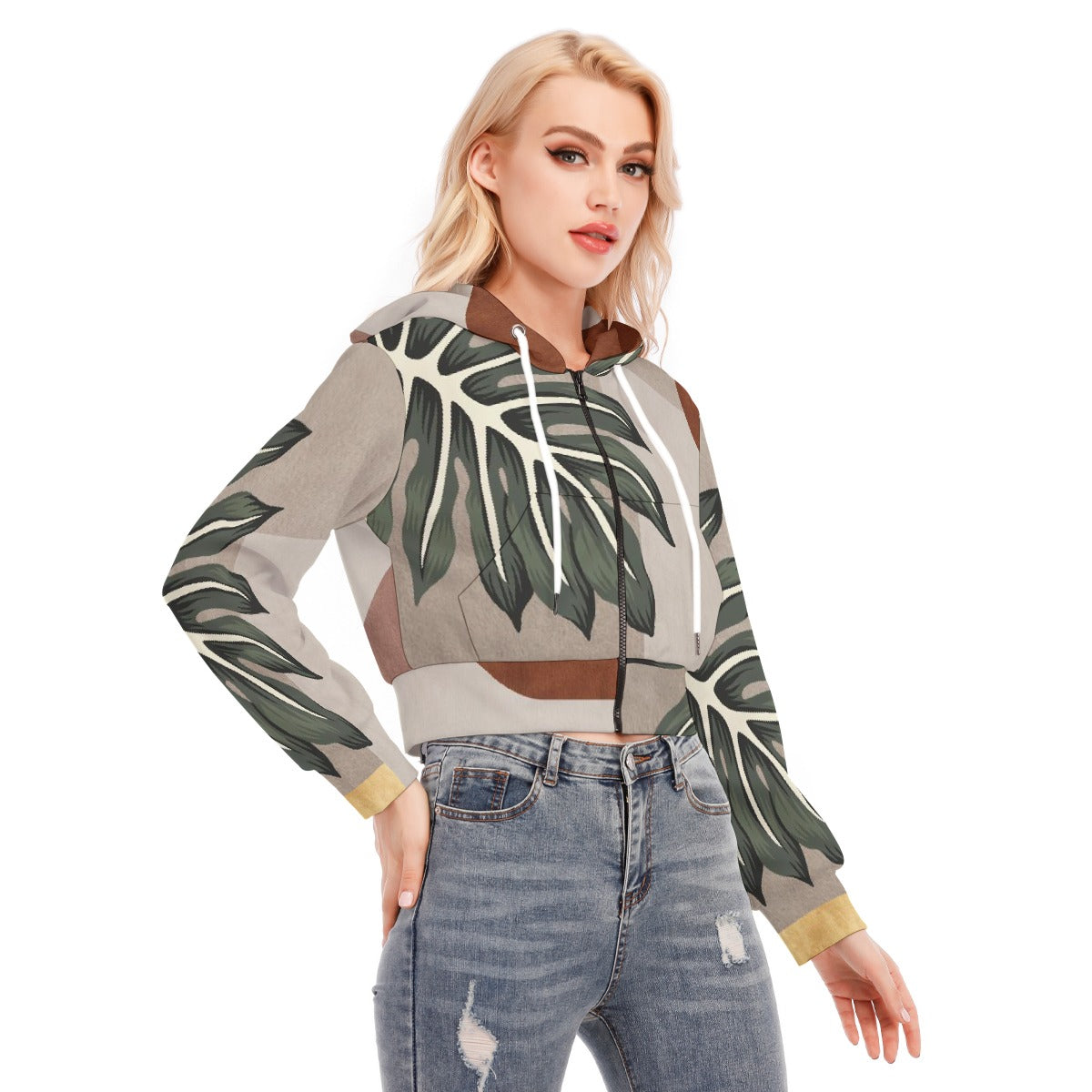 All-Over Print Women's Crop Top Hoodie With Zipper Closure