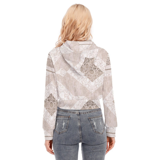 All-Over Print Women's Crop Top Hoodie With Zipper Closure