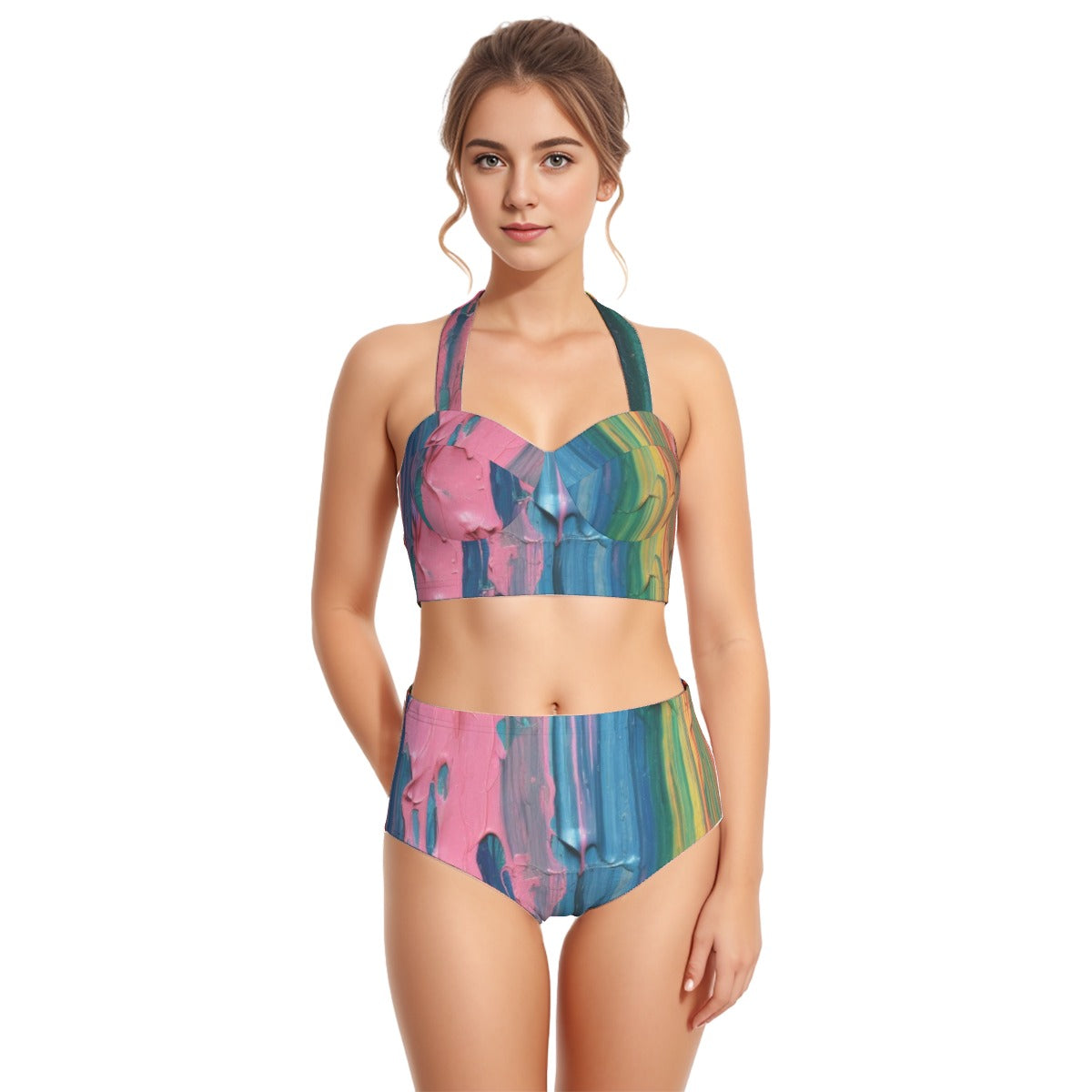 All-Over Print Women's Swimsuit Set With Halter