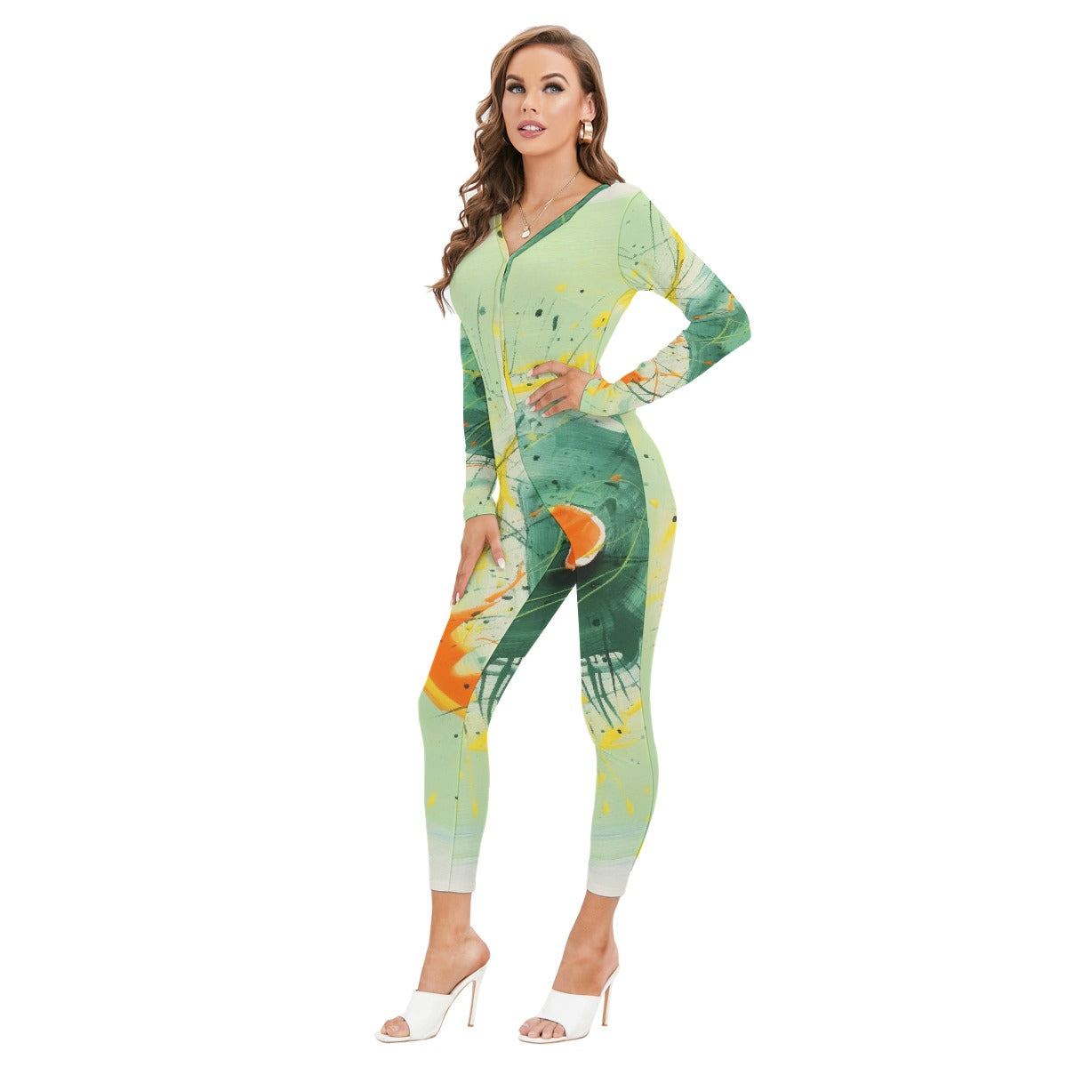 All-Over Print Women's Plunging Neck Jumpsuit