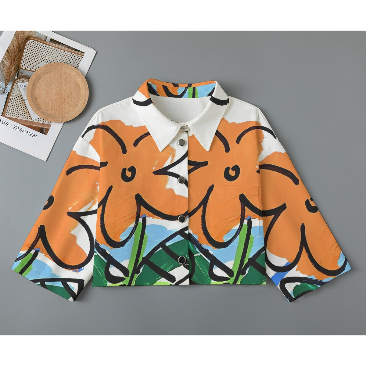 All-Over Print Women's Cropped Jacket | 245GSM Cotton