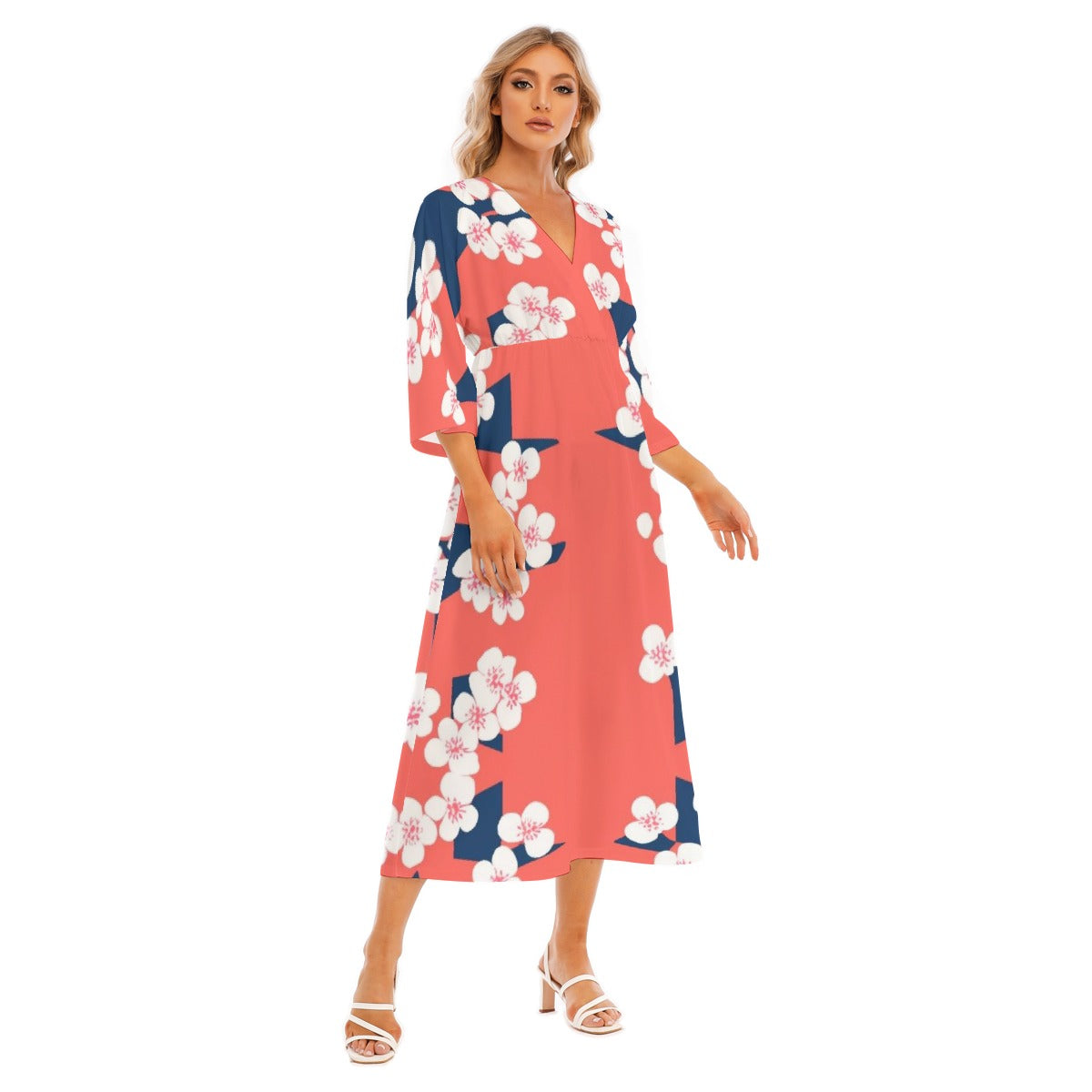 All-Over Print Women's Mid-Sleeve Long Dress