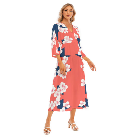 All-Over Print Women's Mid-Sleeve Long Dress