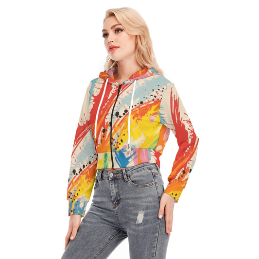 All-Over Print Women's Crop Top Hoodie With Zipper Closure