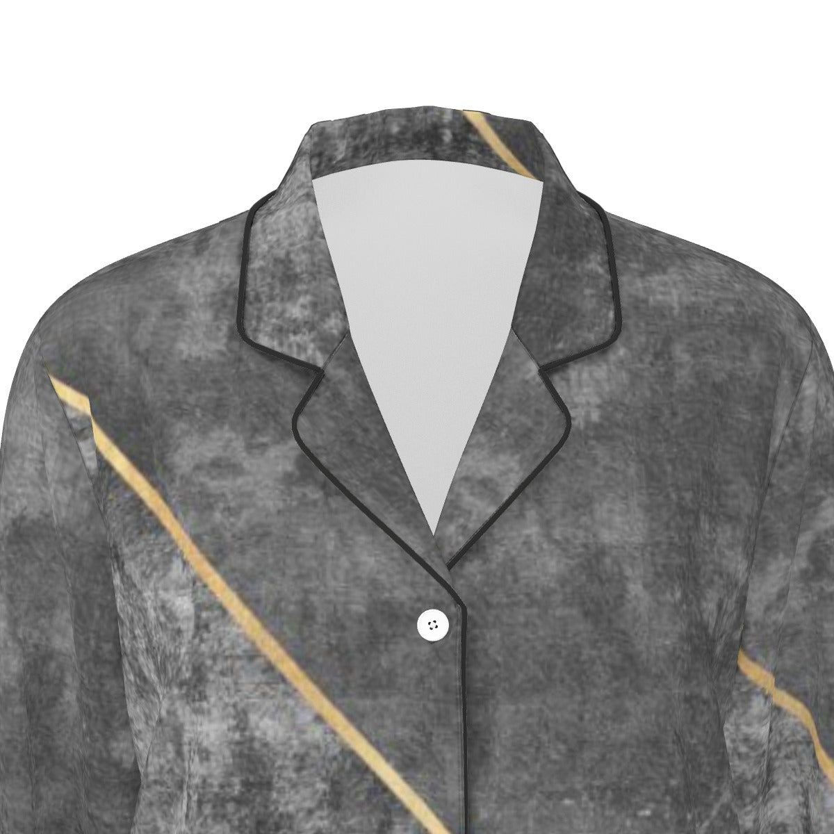 All-Over Print Women's Long Sleeve Pajama Set With Black Contrast Piping