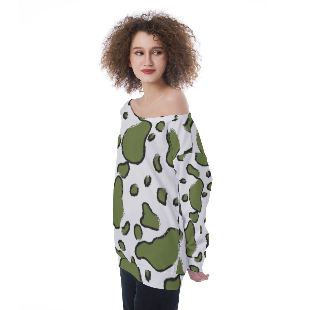 All-Over Print Oversized Women's Off-Shoulder Sweatshirt