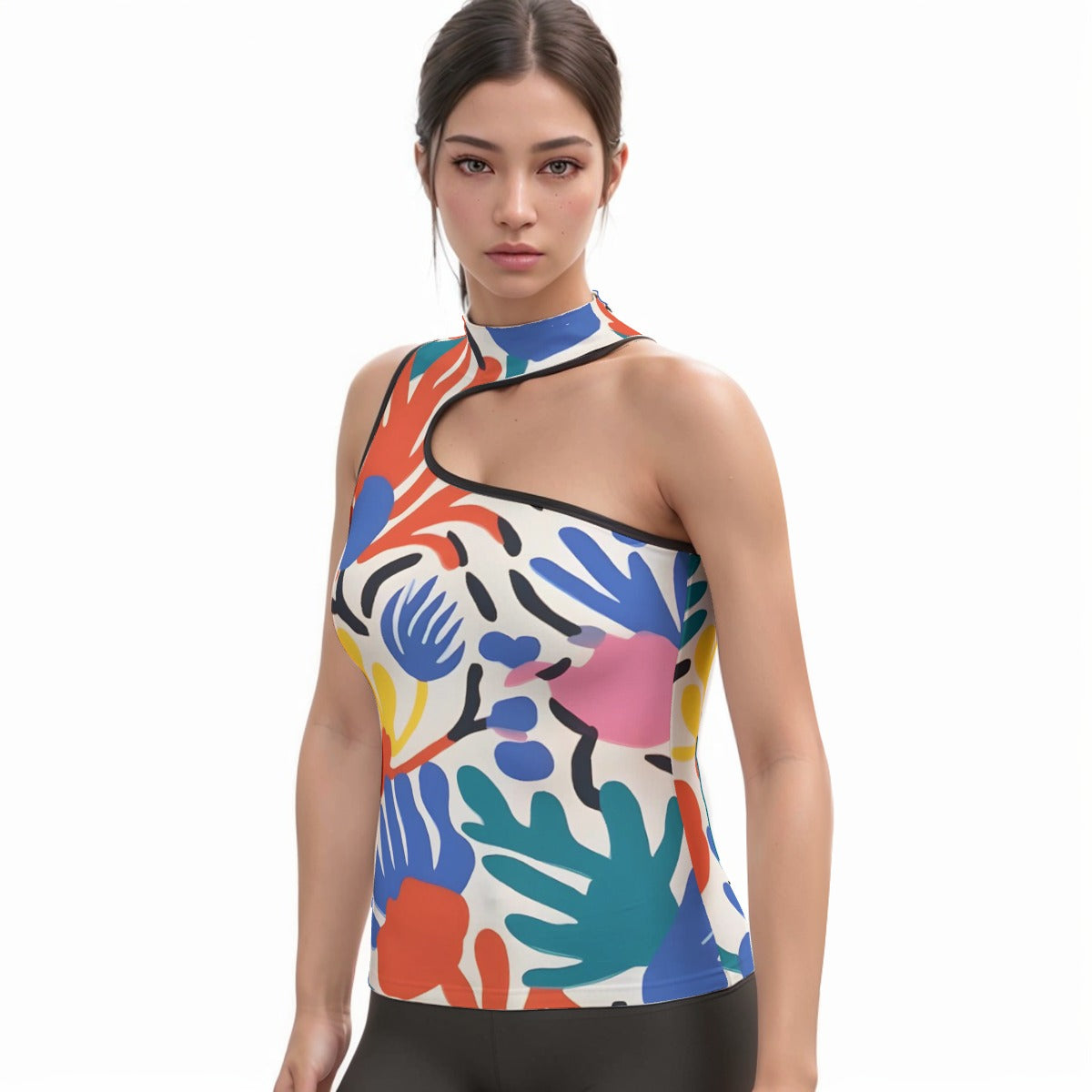 All-Over Print Women's Halter Sleeveless Asymmetrical Tank Top