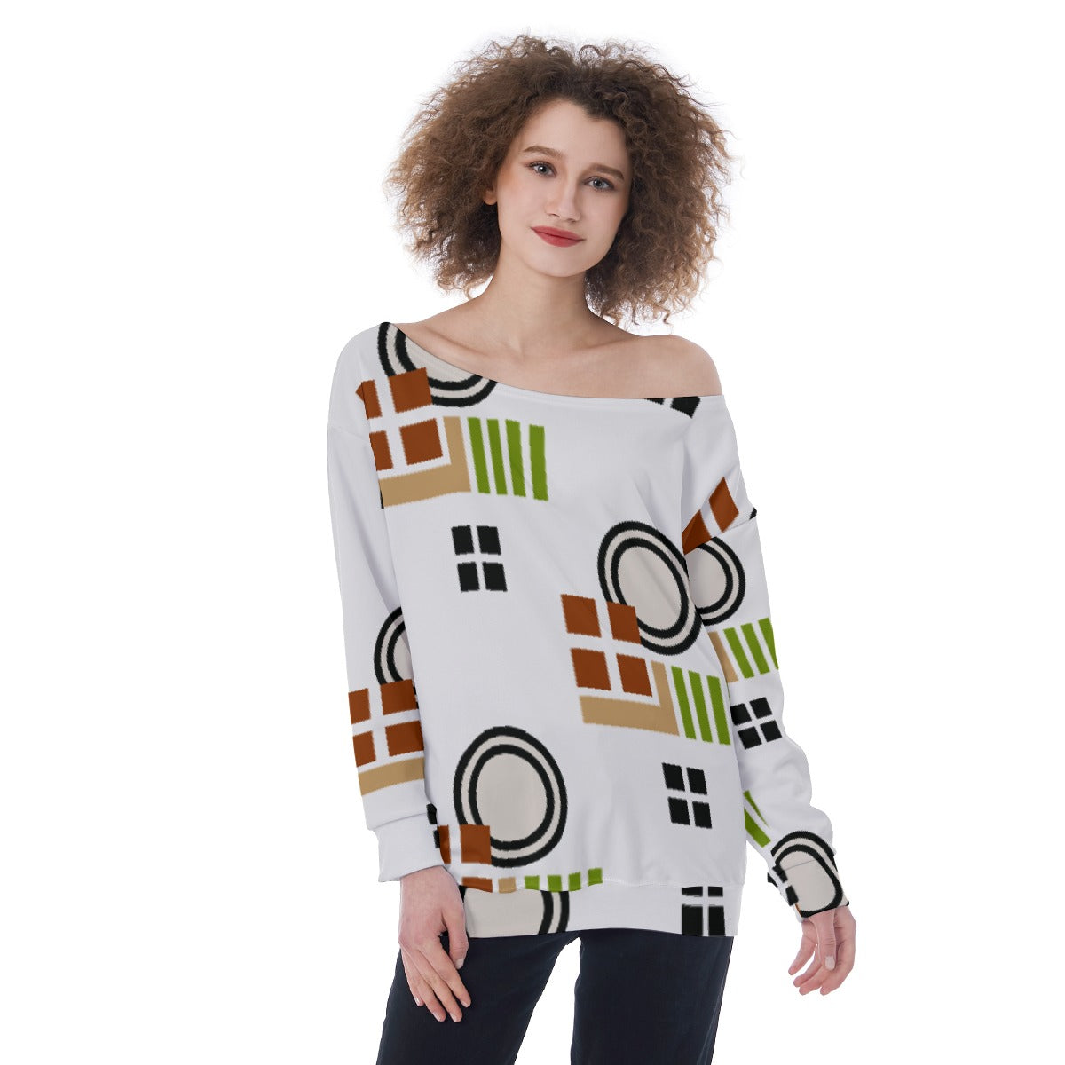All-Over Print Oversized Women's Off-Shoulder Sweatshirt