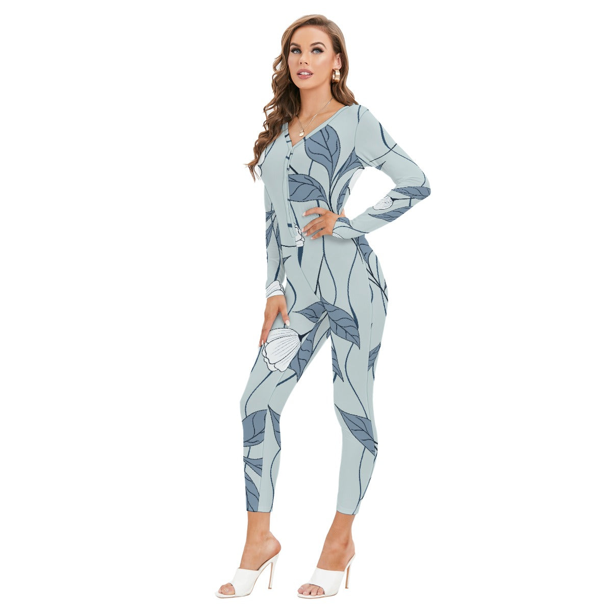 All-Over Print Women's Plunging Neck Jumpsuit