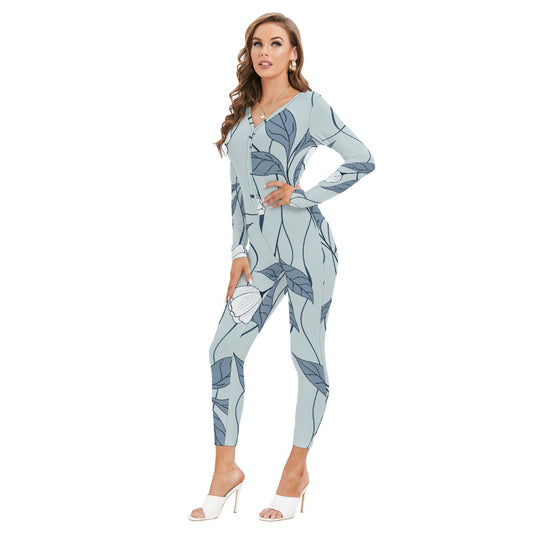 All-Over Print Women's Plunging Neck Jumpsuit