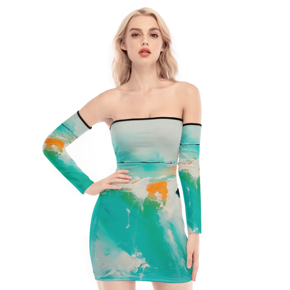 All-Over Print Women's Off-shoulder Back Lace-up Dress