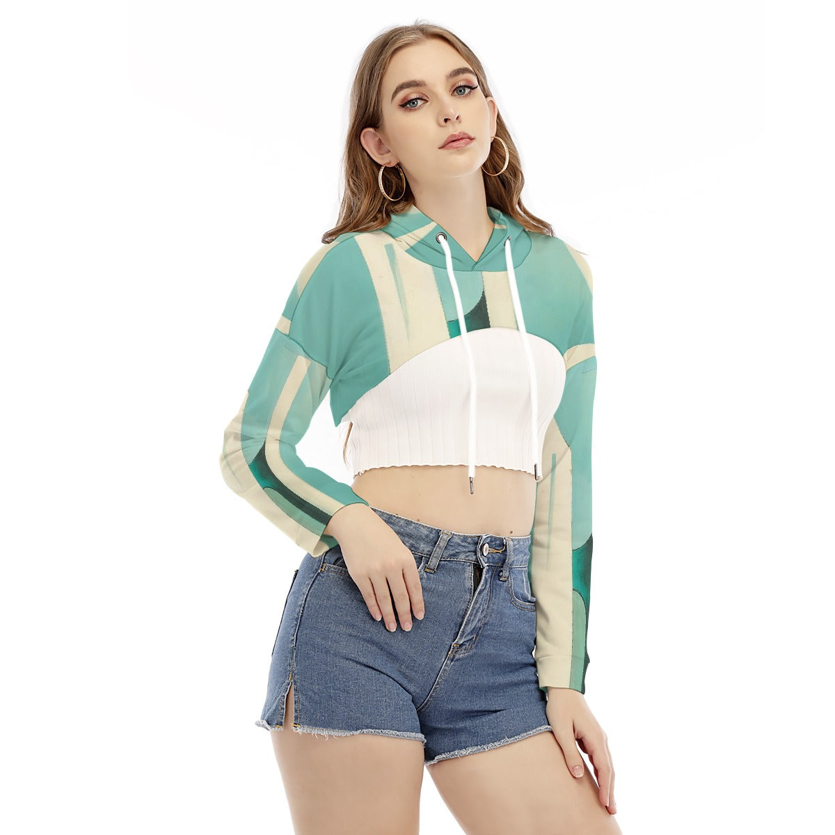 All-Over Print Women's Smock Short Hoodie With Long Sleeve