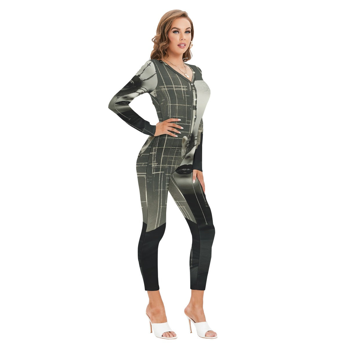 All-Over Print Women's Plunging Neck Jumpsuit