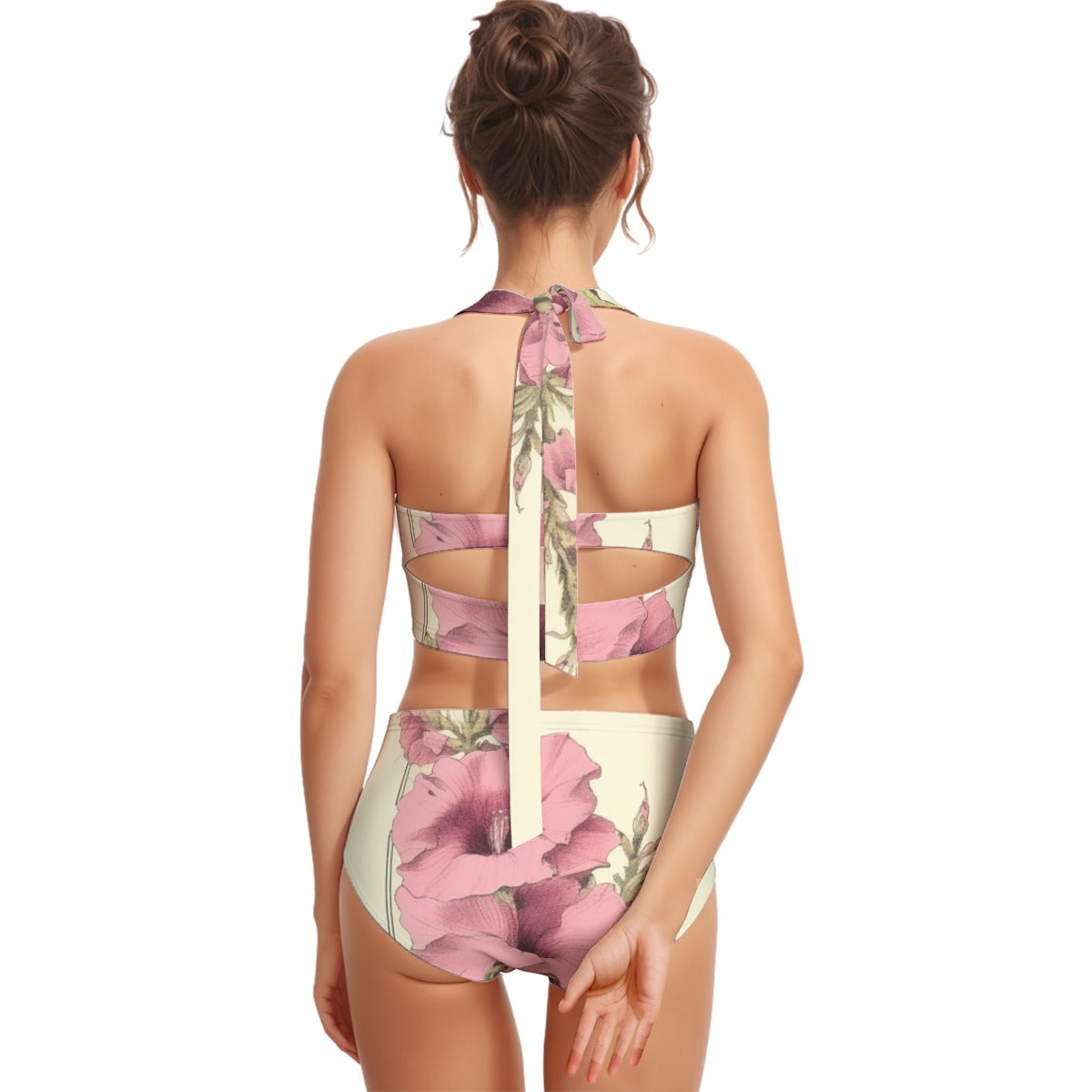 All-Over Print Women's Swimsuit Set With Halter