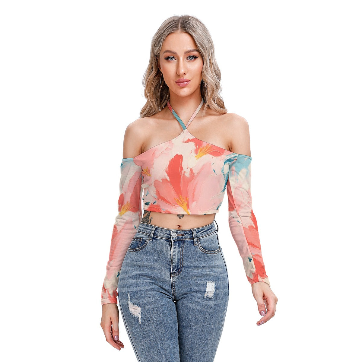 All-Over Print Women's Halter Lace-up Top
