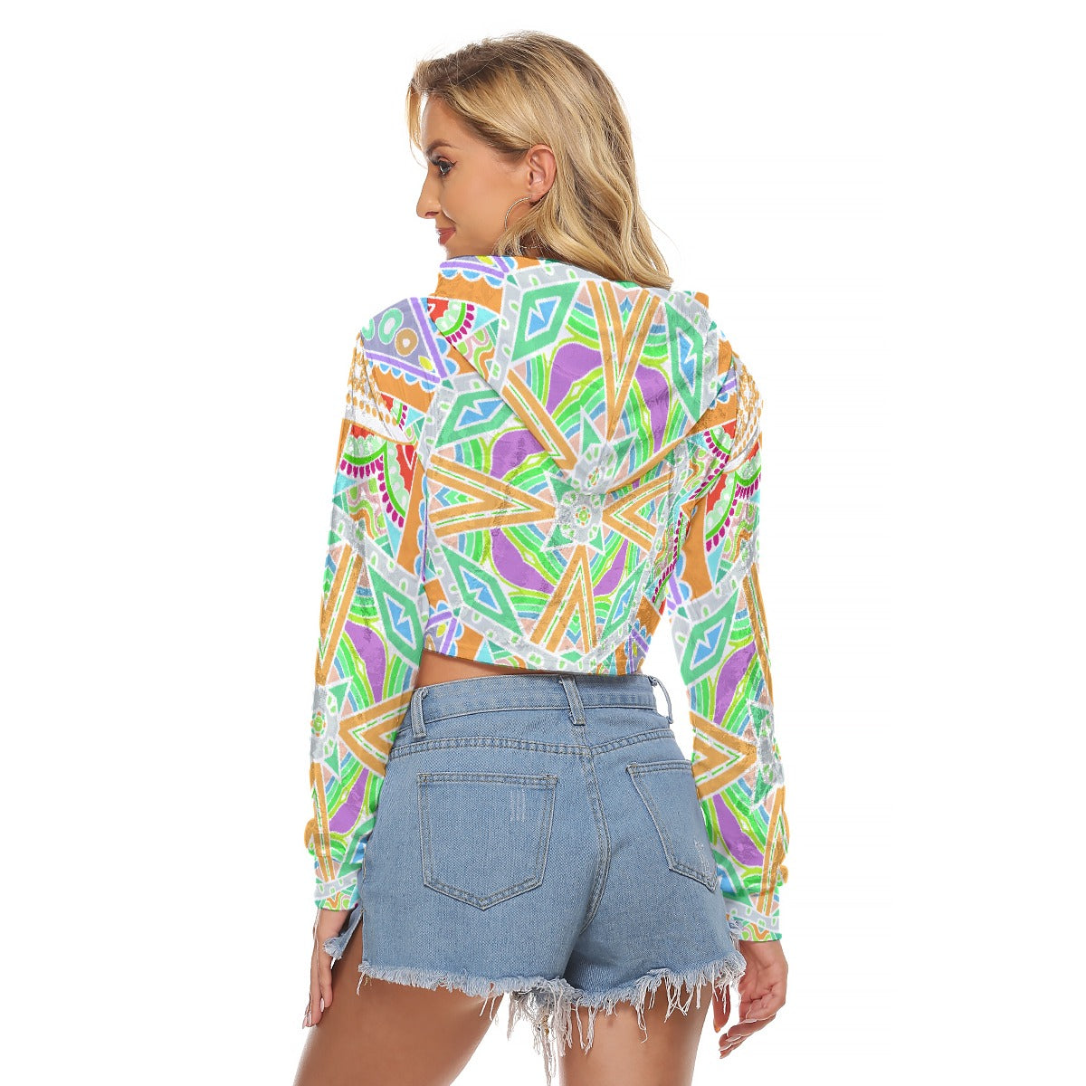 All-Over Print Women's Crop Top Hoodie|Velvet