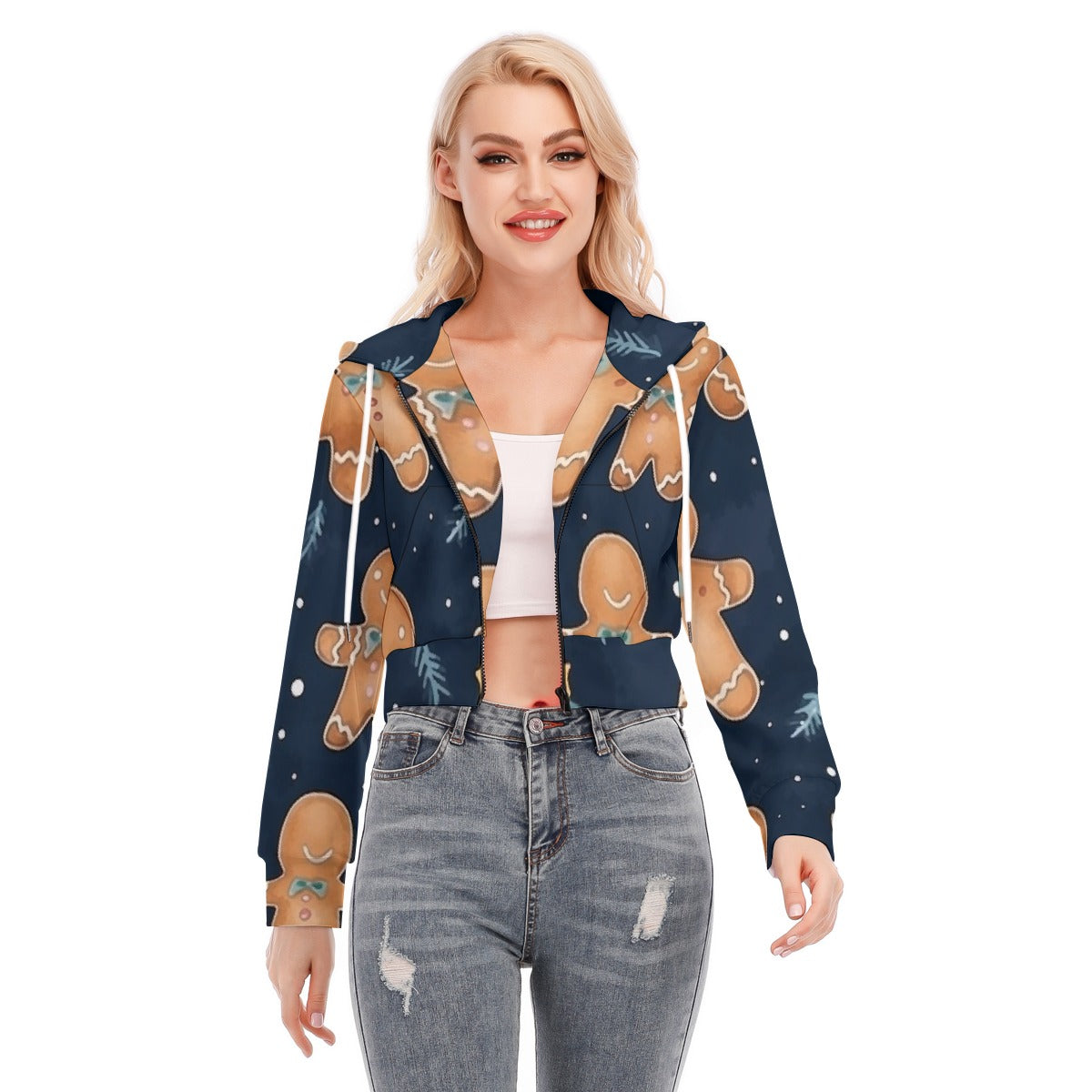 All-Over Print Women's Crop Top Hoodie With Zipper Closure