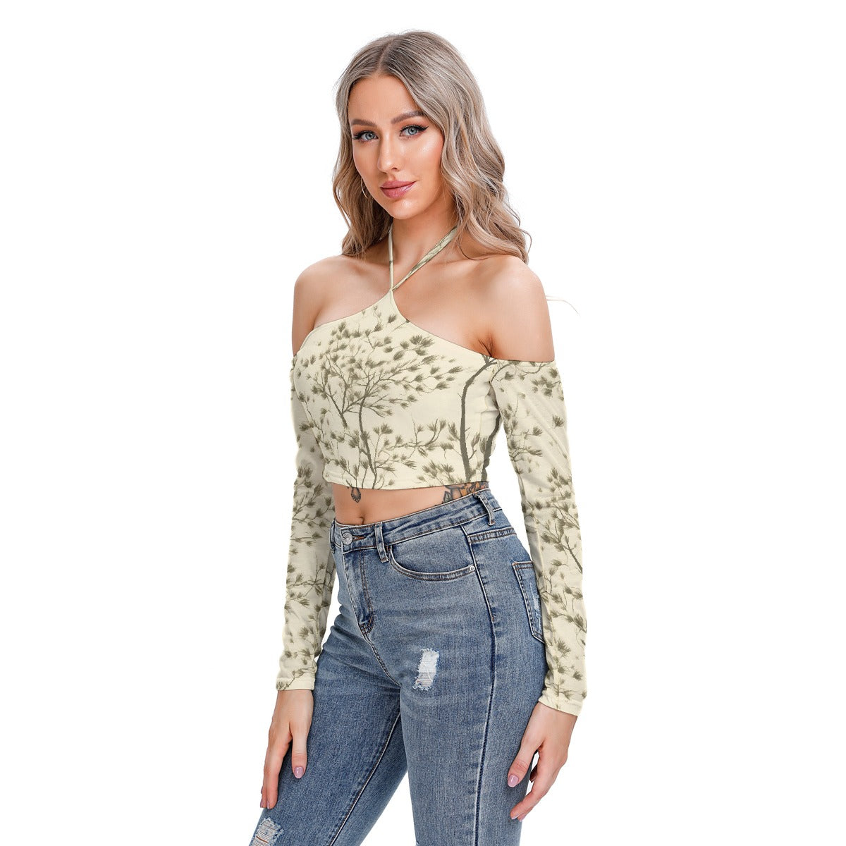All-Over Print Women's Halter Lace-up Top