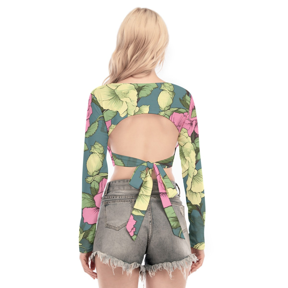 All-Over Print Women's Back Hollow T-shirt With Strap