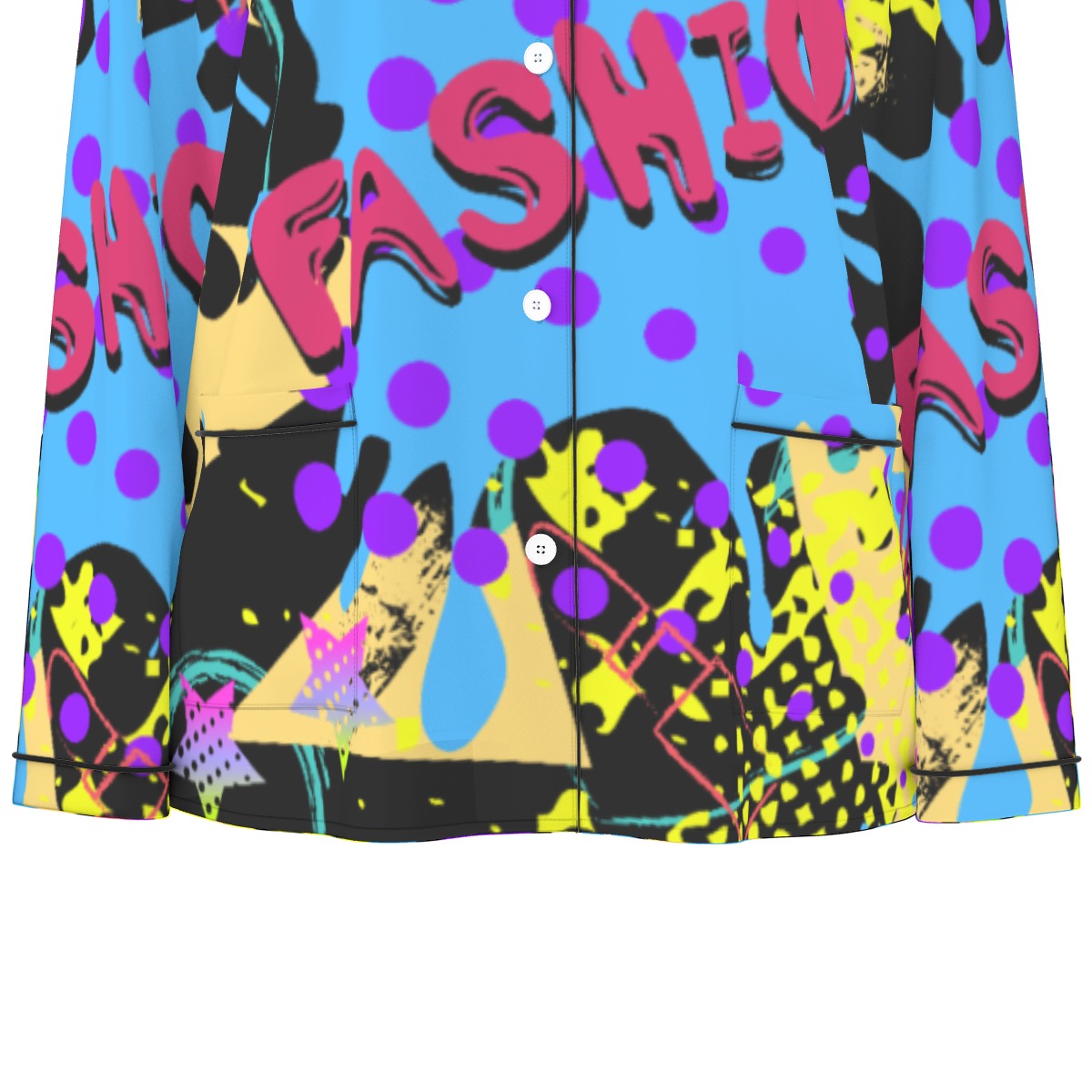 All-Over Print Women's Long Sleeve Pajama Set With Black Contrast Piping