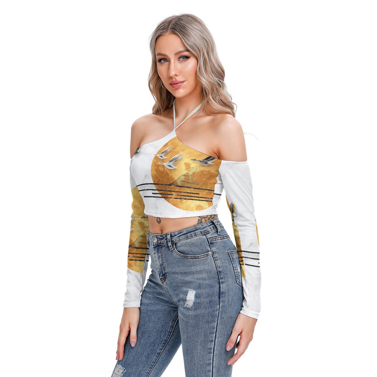 All-Over Print Women's Halter Lace-up Top