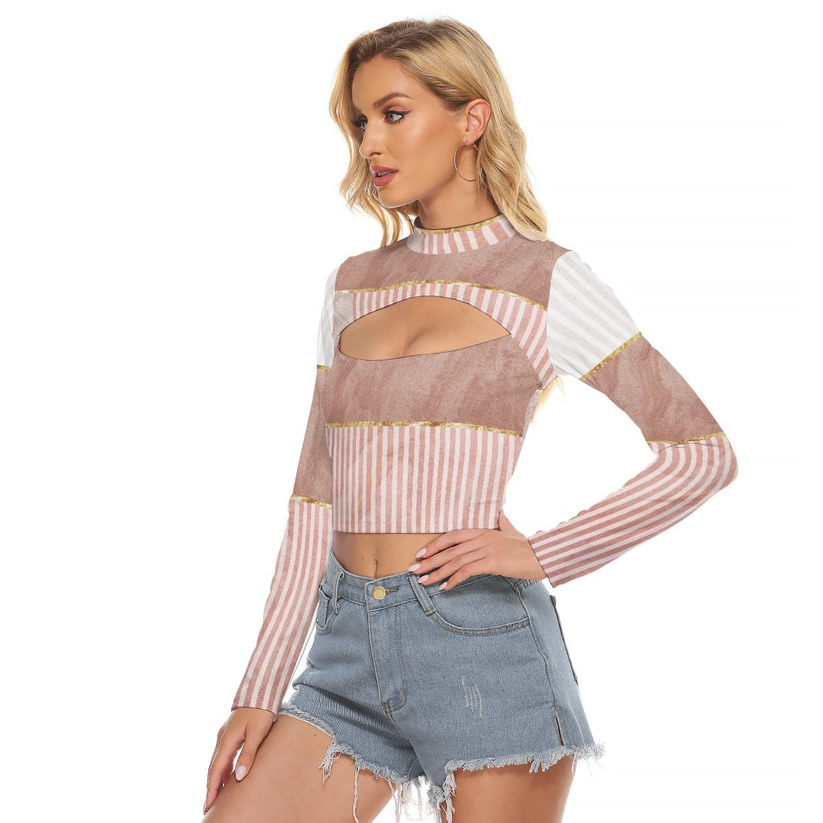 All-Over Print Women's Hollow Chest Keyhole Tight Crop Top