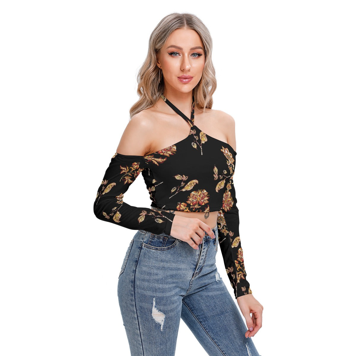 All-Over Print Women's Halter Lace-up Top