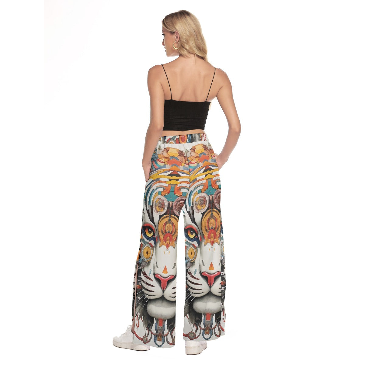 All-Over Print Women's Side Slit Snap Button Trousers