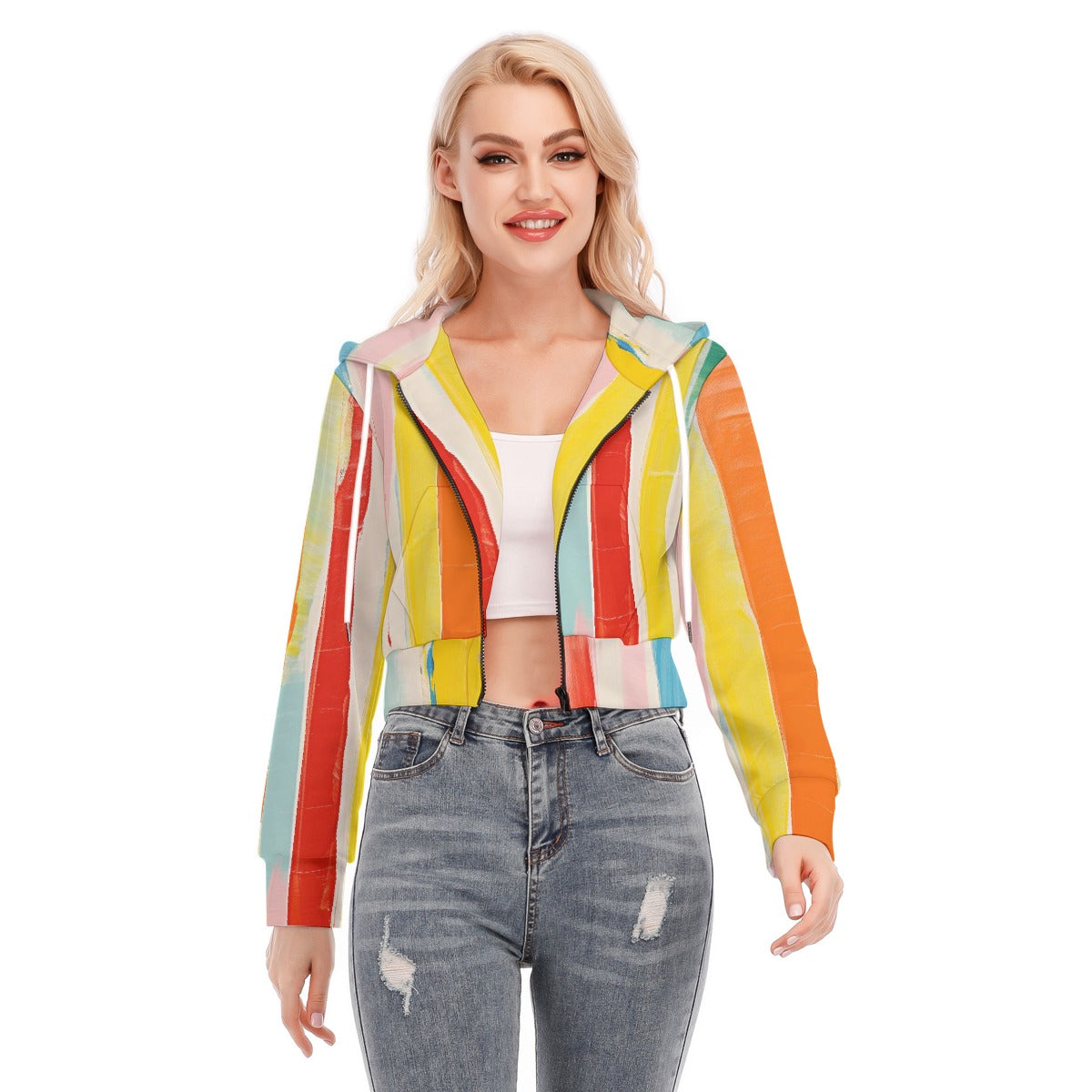 All-Over Print Women's Crop Top Hoodie With Zipper Closure