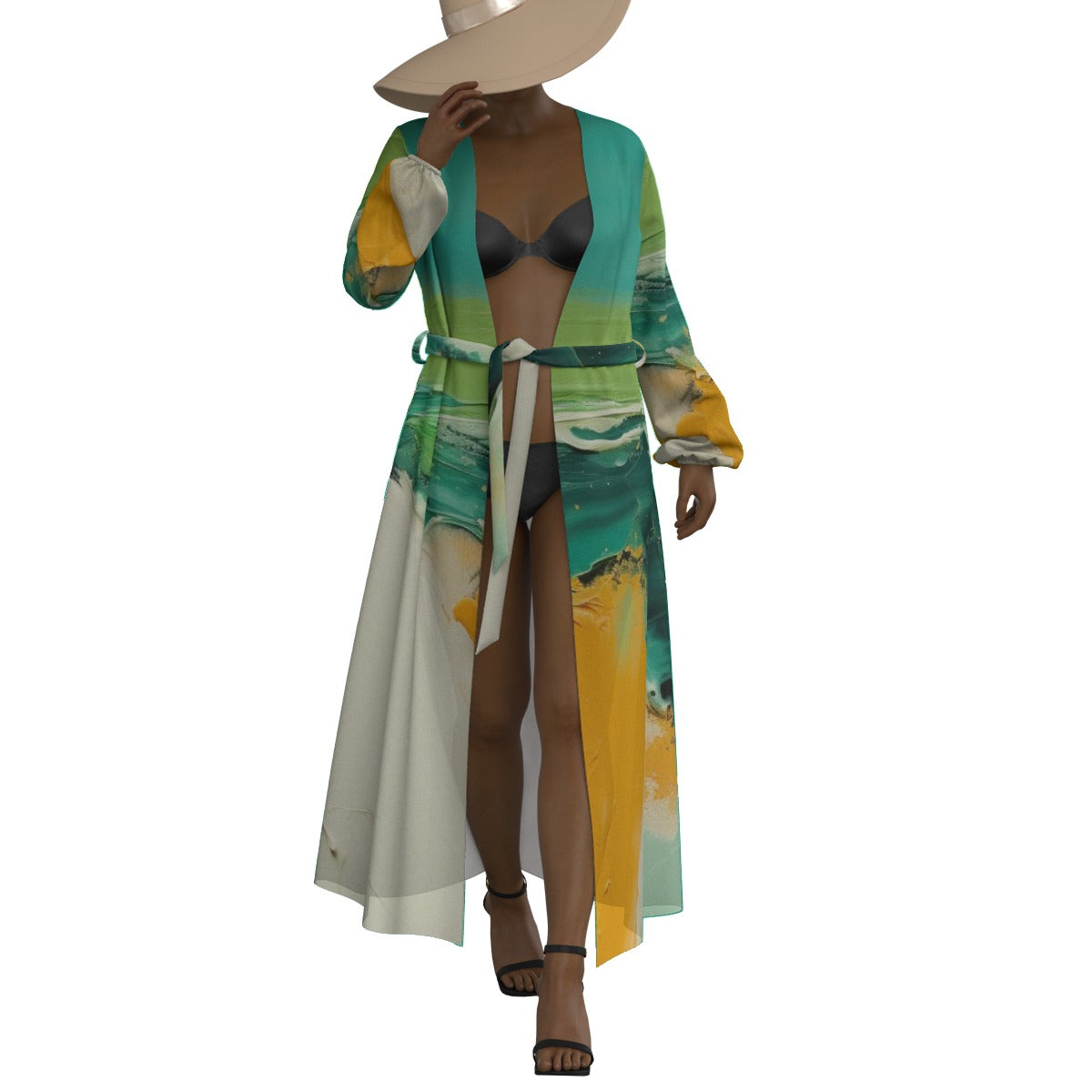 All-Over Print Women's Lace-up Chiffon Robe