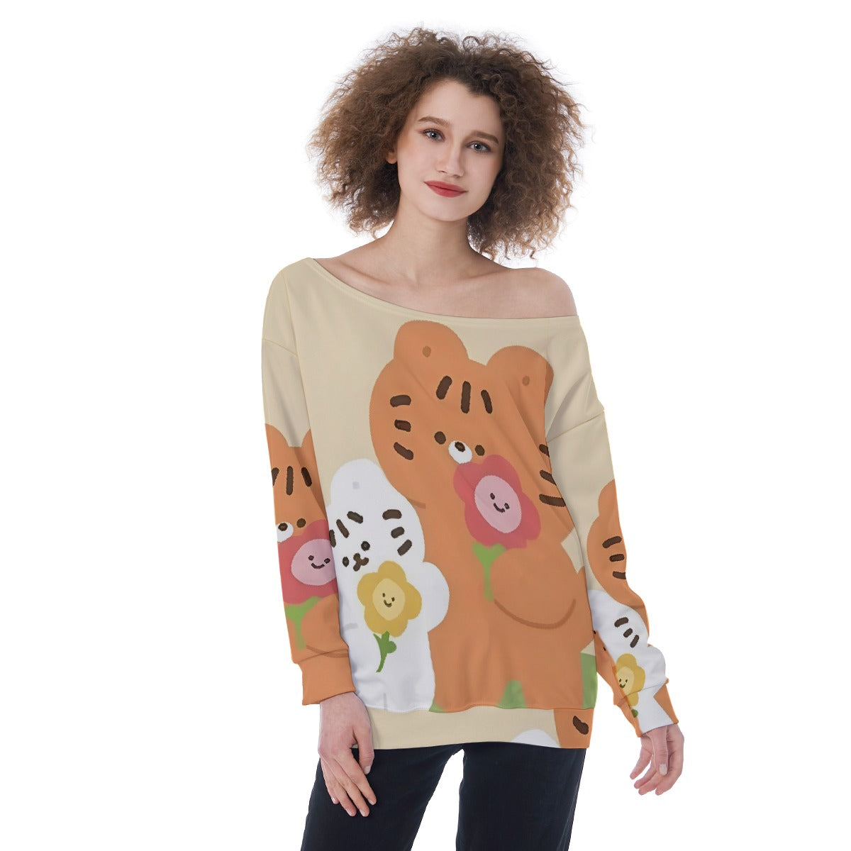 All-Over Print Oversized Women's Off-Shoulder Sweatshirt